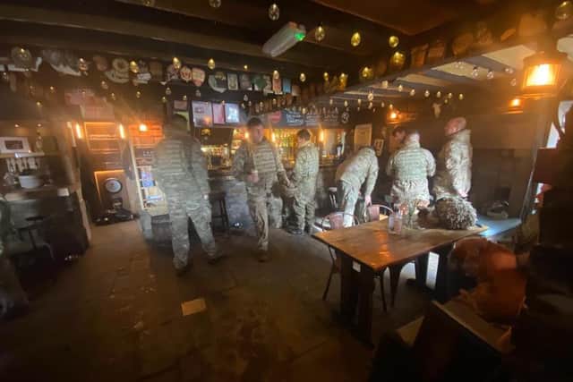 Soldiers stop by Tan Hill Inn on Monday February 21