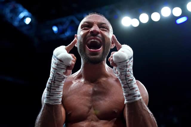 MAIN MAN: Kell Brook celebrates after beating Amir Khan on Saturday night at the AO Arena, Manchester. Picture: Nick Potts/PA Wire.