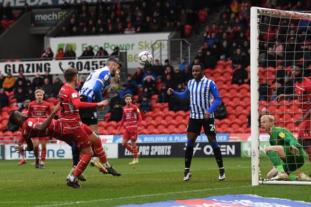 Sheffield Wednesday's Callum Paterson makes it 1-1 against Doncaster Rovers. Picture: Jonathan Gawthorpe