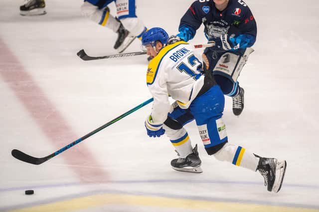 Kieran Brown
 enjoyed a 2+2 night for Leeds Knights in their 4-1 victory at Basingstoke Bison. 
Picture: Bruce Rollinson