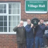 Sutton Village Hall chairman John Newlove, Woodhouse Grange cricketers Chris and Andrew Bilton, and Woodhouse Grange chairman Martin Smith prepare for the Sutton Beer Festival.