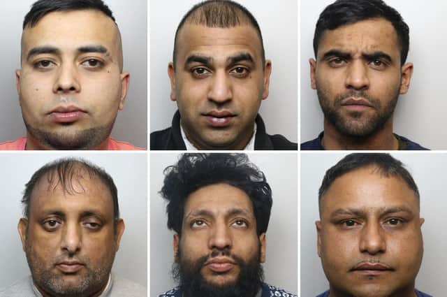 The men jailed for raping a child in Keighley. 

Top row: Nasir Khan, Kamran Hussain, Omar Safdar.

Bottom row: Imran Sabir, Hassan Basharat, Barber Hussain
