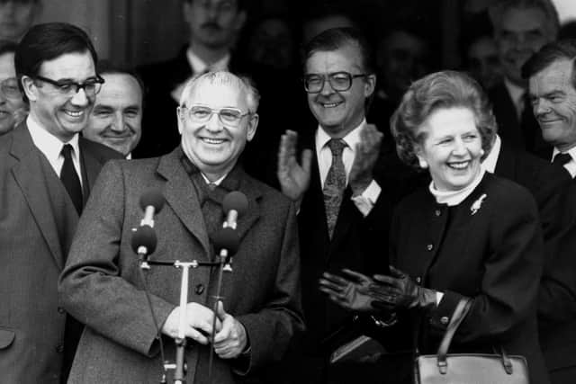 Former Soviet president Mikhail Gorbachev with Margaret Thatcher.