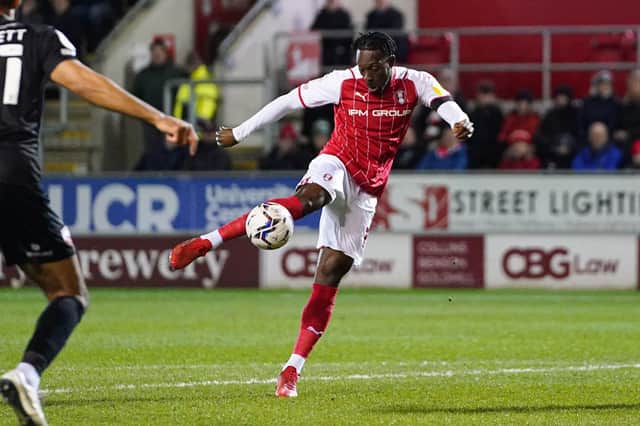 Rotherham United's Freddie Ladapo scores their side's first goal. Picture: PA
