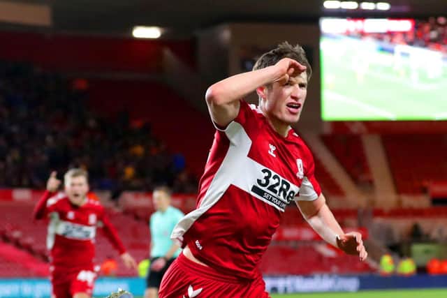 THE EQUALISER: Middlesbrough's Paddy McNair celebrates scoring his side's first goal of the game against West Brom. Picture: Richard Sellers/PA Wire.