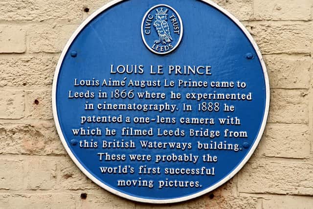 The Blue Plaque in Leeds commemorating Le Prince's works.