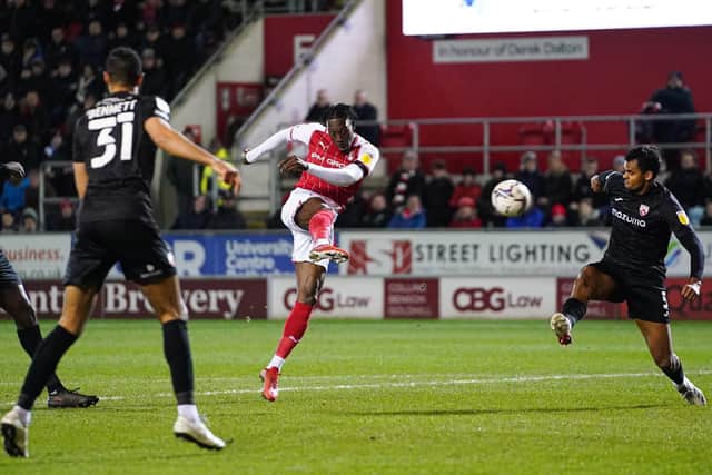 GOAL: Freddie Ladapo scored twice as Rotherham beat Morecambe on Tuesday. Picture: PA Wire.