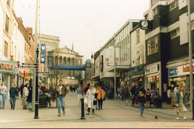 The Harris Museum and Art Gallery can be seen towering over the street scene below in this picture of Friargate