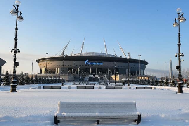 The Gazprom Arena stadium in St. Petersburg was due to host the UEFA Champions League Final on May 28th. (Photo by OLGA MALTSEVA/AFP via Getty Images)