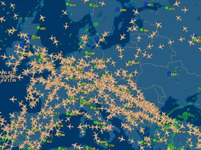 Passengers due to fly are being advised to check and double check their airline and airport arrangements as Ukraine became a war zone overnight. This tracker by Flight Aware - https://uk.flightaware.com/live/ - shows aeroplanes diverting around Ukraine which will affect some arrival and departure times.