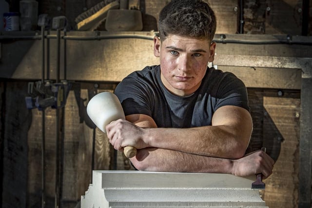 Apprentice stone mason Charlie Gee who works at the Stoneyard at York Minster. Picture Tony Johnson