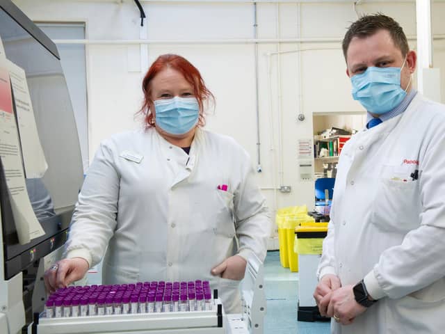 Fiona Babbington and Andy Smith, biomedical scientists who will be based in the new laboratory.