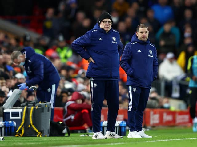 MARCELO BIELSA: Watches from the sidelines at Anfield on Wednesday night. Picture: Getty Images.