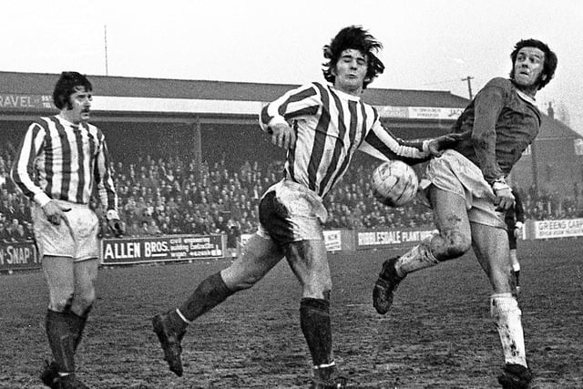 Joe Fletcher in action for Wigan Athletic against Witton Albion in the FA Trophy 1st round match at Springfield Park on Saturday 22nd of January 1972. Wigan won 1-0 with Joe Fletcher scoring.