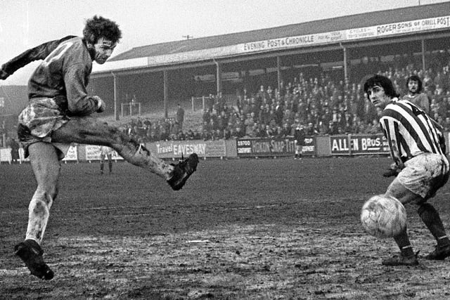 Joe Fletcher scores for Wigan Athletic against Witton Albion in the FA Trophy 1st round match at Springfield Park on Saturday 22nd of January 1972. Wigan won 1-0.