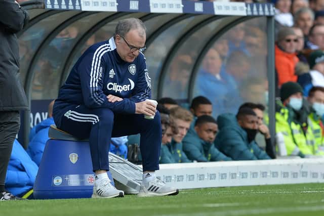 FINAL GAME: Marcelo Bielsa is deep in thought during Leeds United's 4-0 defeat to Tottenham Hotspur