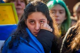 There were emotional scenes at a peace vigil in Sheffield held in support of Ukrainians. Photo: James Hardisty.