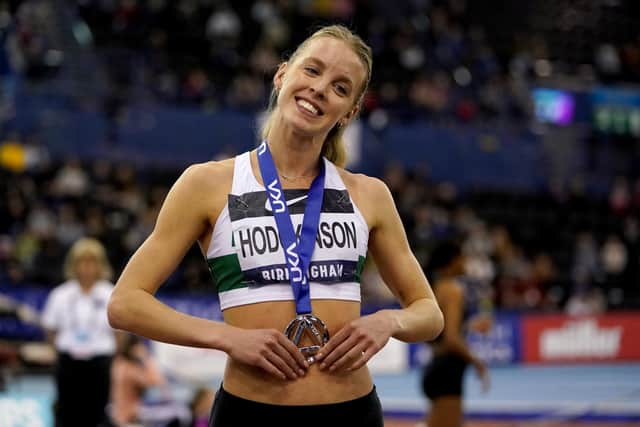 Keely Hodgkinson with the silver medal after the Women's 400 Metres Final at the UK Athletics Indoor Championships. Pictures: PA