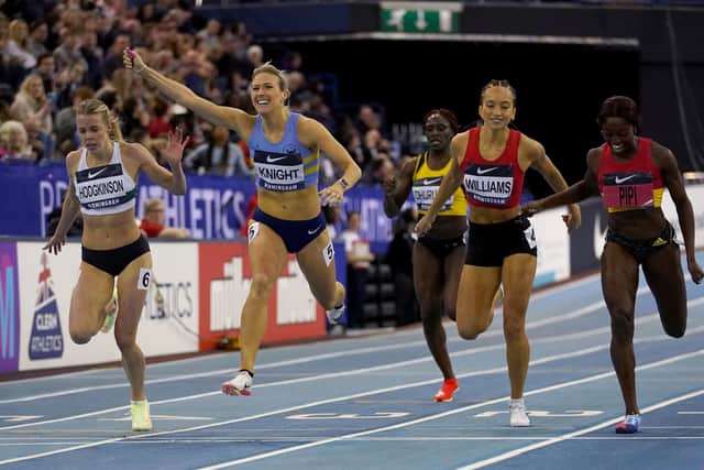 Jessie Knight (centre) wins the Women’s 400m final from Keely Hodgkinson (left) during day two of the UK Athletics Indoor Championships at the Utilita Arena, Birmingham.Picture: Martin Rickett/PA
