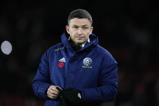 Sheffield, England, 23rd February 2022.  Paul Heckingbottom manager of Sheffield United during the Sky Bet Championship match at Bramall Lane, Sheffield. Picture credit should read: Isaac Parkin / Sportimage