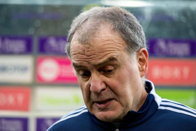 Marcelo Bielsa during his post match interview after his last Leeds United game in charge. (Picture: Bruce Rollinson)