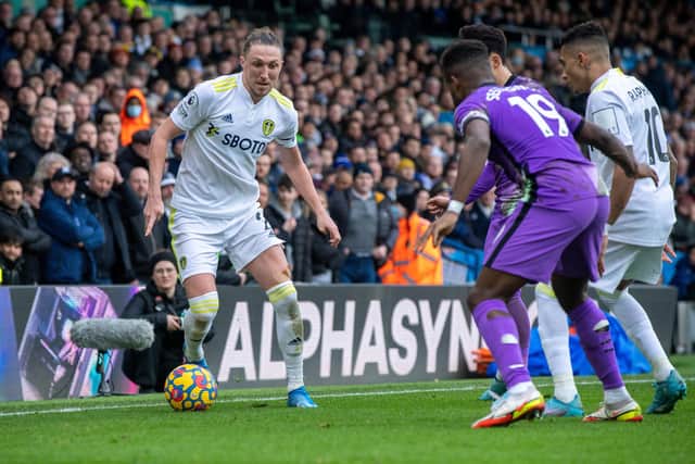 Luke Ayling in action for Leeds United v Tottenham Hotspur. (Picture: Bruce Rollinson)