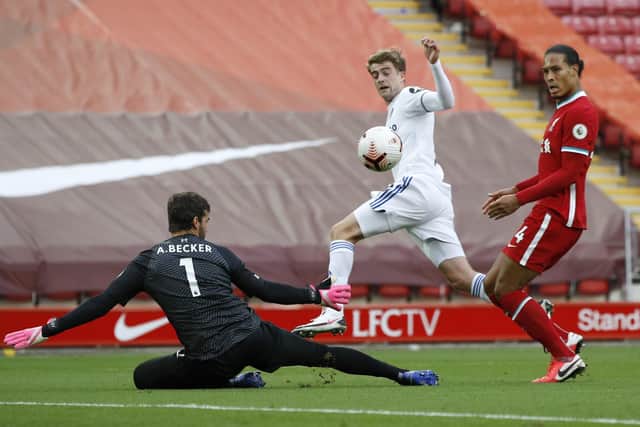 Patrick Bamford scores on Leeds United's Premier League return at Liverpool (Picture: Getty Images)