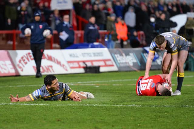 BANNED: Bureta Faraimo of Castleford Tigers appeals to the referee after an incident with Will Dagger of Hull KR. Picture by Will Palmer/SWpix.com