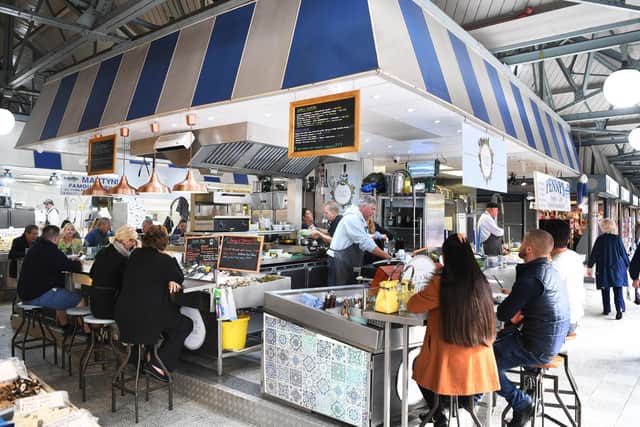 Seafood and prosecco bar Clam & Cork is one of the market's biggest draws and was listed in the Good Food Guide