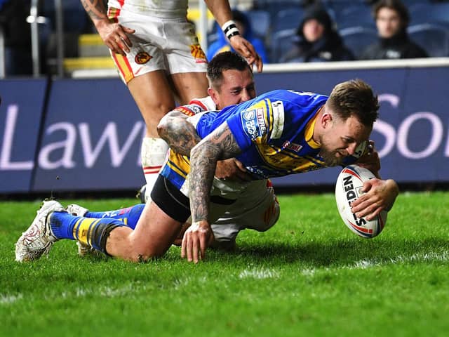 Wait goes on...Blake Austin scores Leeds Rhinos' only try in the home defeat by Catalan Dragons.Picture: Jonathan Gawthorpe