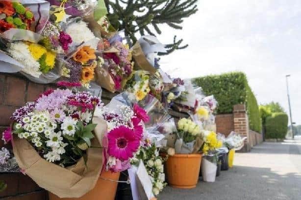 Floral tributes left to Andrew at the scene of the crash on Leeds Road, Outwood.