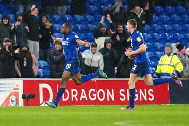 DEFEAT: Barnsley's relegation rivals Derby County were beaten by Cardiff on Tuesday, with Uche Ikpeazu (left) scoring the only goal of the game. Picture: PA Wire.