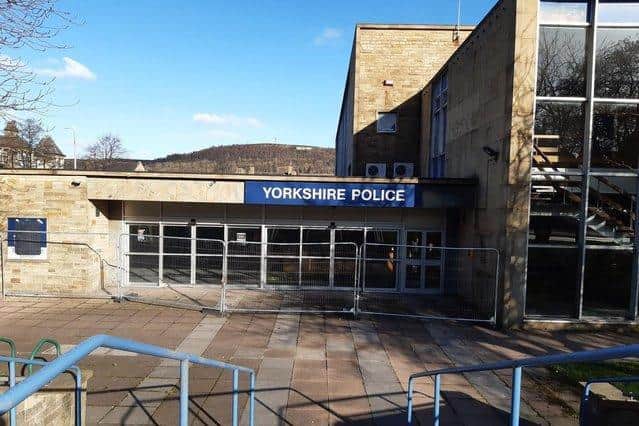 Halifax Swimming Pool with the Yorkshire Police sign outside