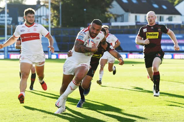 Hull Kingston Rovers' Elliot Minchella in action against Wigan in september 2020. Picture : Jonathan Gawthorpe