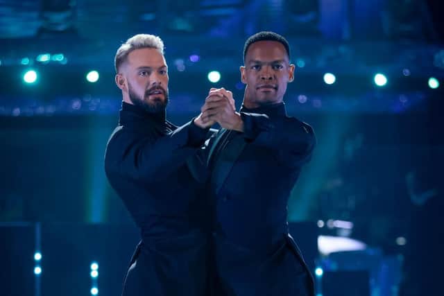 Johannes and celebrity John Waites who made history as the first all male partnership to compete in Strictly Come Dancing PIcture Guy Levy/BBCPIctures