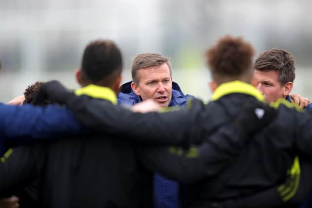 GETTING PREPARED: Jesse Marsch delivers instructions to his Leeds United players. Picture: PA Wire.