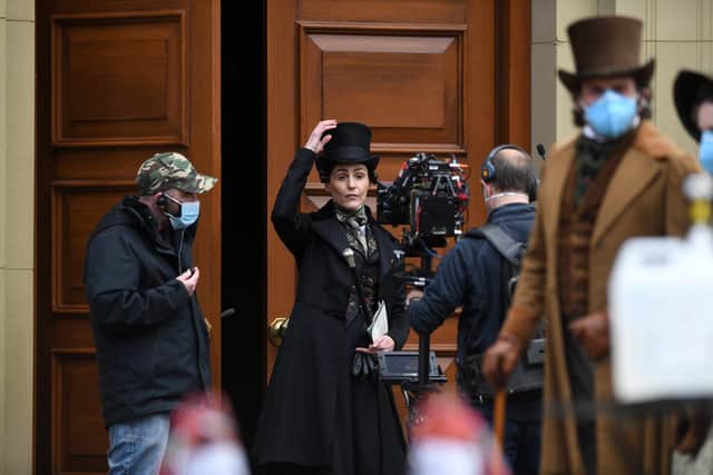 Suranne Jones as Anne Lister in the BBC series Gentleman Jack, filming at Salts Mill in Saltaire. Picture: Jonathan Gawthorpe.