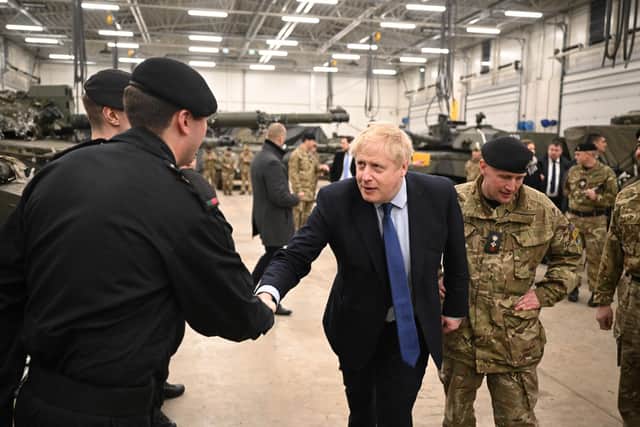 Prime Minister Boris Johnson meeting NATO troops after a press conference at the Tapa Army Base in Tallinn, Estonia.