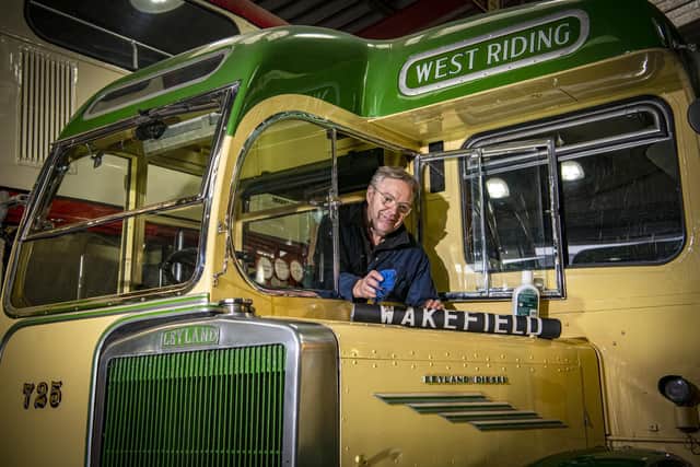 Mark Byard polishes his 1952 Leyland Tiger PS2 single deck bus at Dewsbury Bus Museum in Ravensthorpe . Picture Tony Johnson