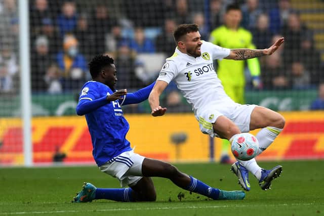 Leeds United's Stuart Dallas is fouled by Leicester's Wilfred Ndidi 
Picture: Jonathan Gawthorpe