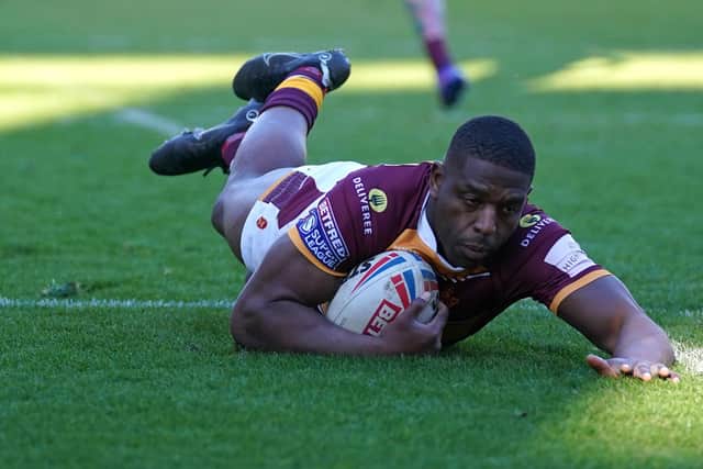 In control: Huddersfield Giants' Jermaine McGillvary scores his side's fifth try against Salford. Picture: Nick Potts/PA Wire.