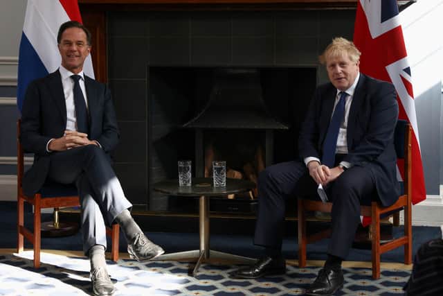 Prime Minister Boris Johnson (right) and Dutch Prime Minister Mark Rutte during a meeting at RAF Northolt in London.
