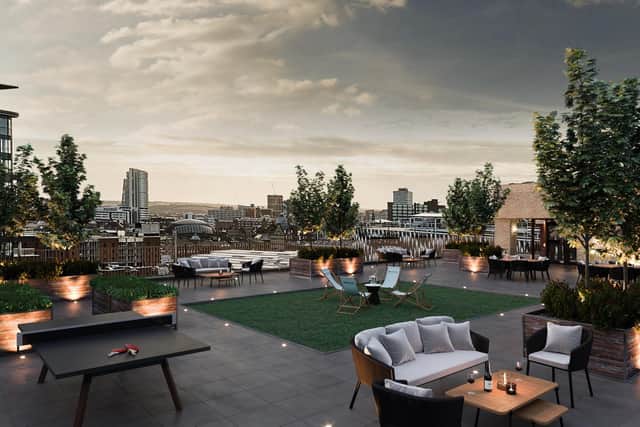 One of the rooftop terraces where those who live at Moda can meet