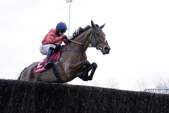 Harry Cobden riding Bravemansgame clear the last to win The Ladbrokes Kauto Star Novices' Chase at Kempton Park on December 26, 2021 in Sunbury, England. (Photo by Alan Crowhurst/Getty Images).