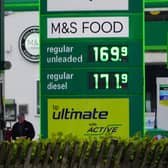 Fuel prices displayed at a BP service station on the M4 in Gloucestershire last week