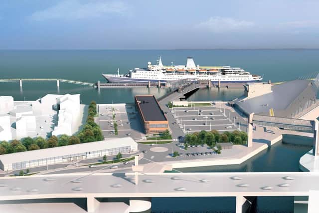 Artist's impression of a cruise ship berthed in the Humber off Sammy's Point  Picture: Hull Council