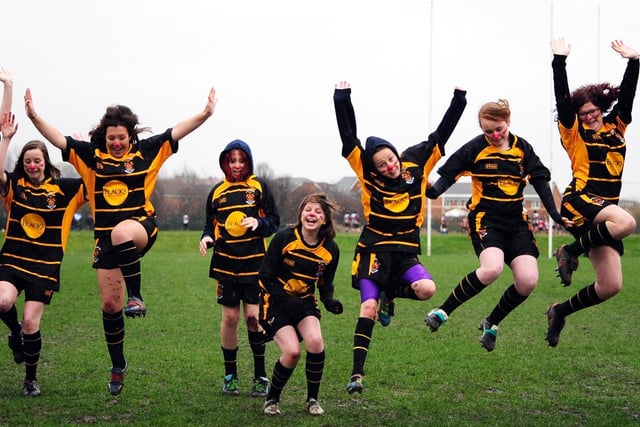 Castleford RUFC girls team were jumping for joy after receiving a £1,000 Comic Relief grant they were putting towards their 'From Little Acorns Girls' rugby project.