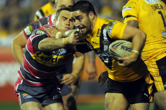 Rangi Chase takes on Kevin Sinfield in Castleford Tigers' derby game with Leeds Rhinos. While unlucky in this game it was a big week for Rangi as he was included in the England elite training squad.