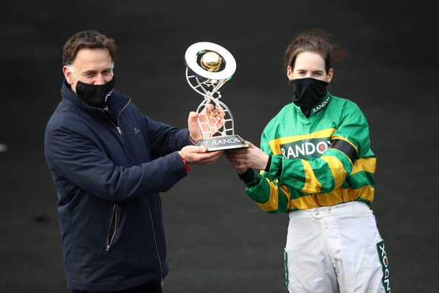 Henry de Bromhead and Rachael Blackmore after winning the Randox Grand National with Minella Times.