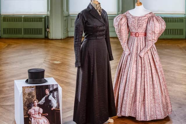 Costumes from series one of Gentleman Jack, on display at Bankfield Museum in 2019.